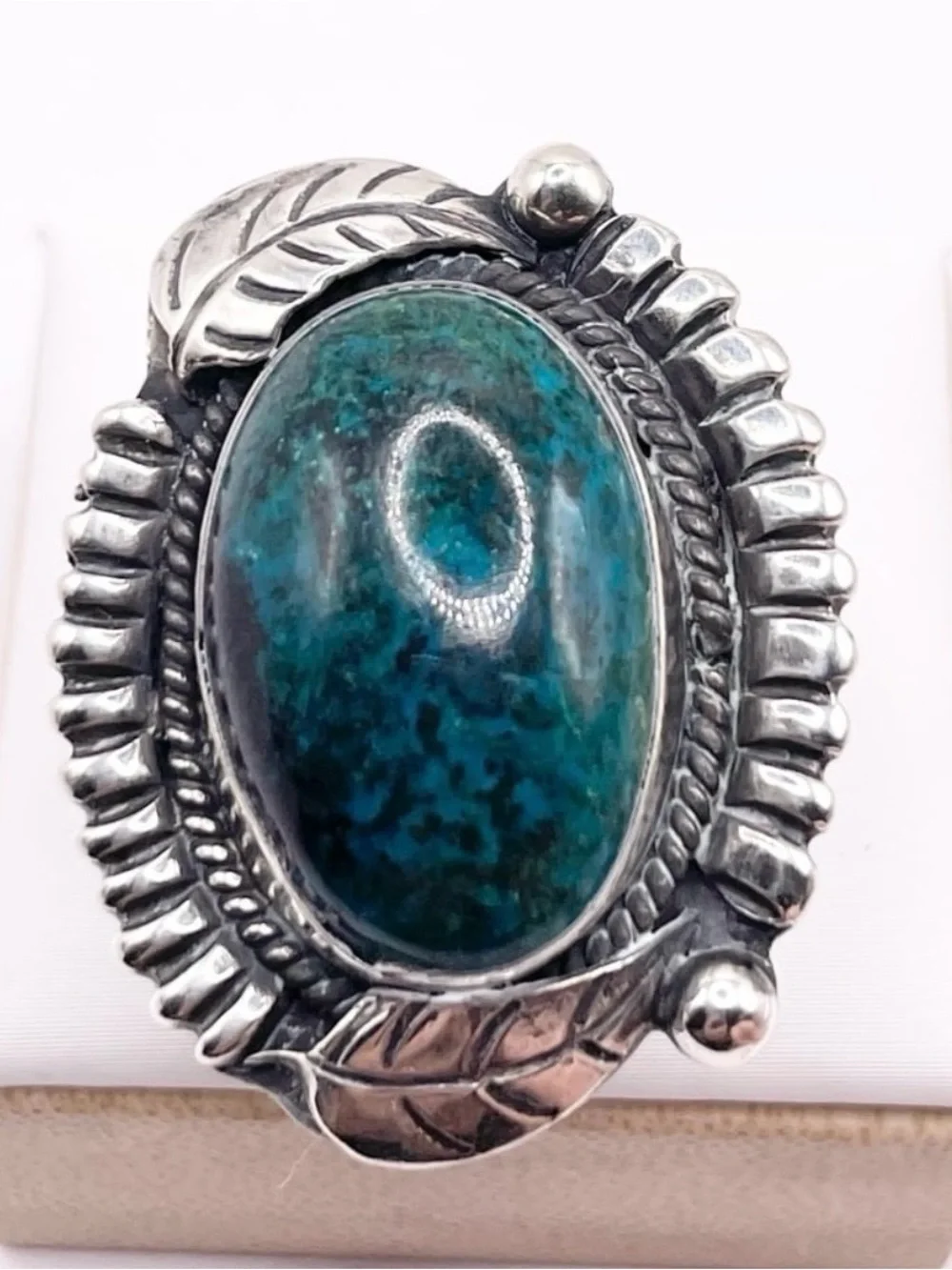 Size 7 925 Sterling Silver Teal Chrysocolla Statement Ring